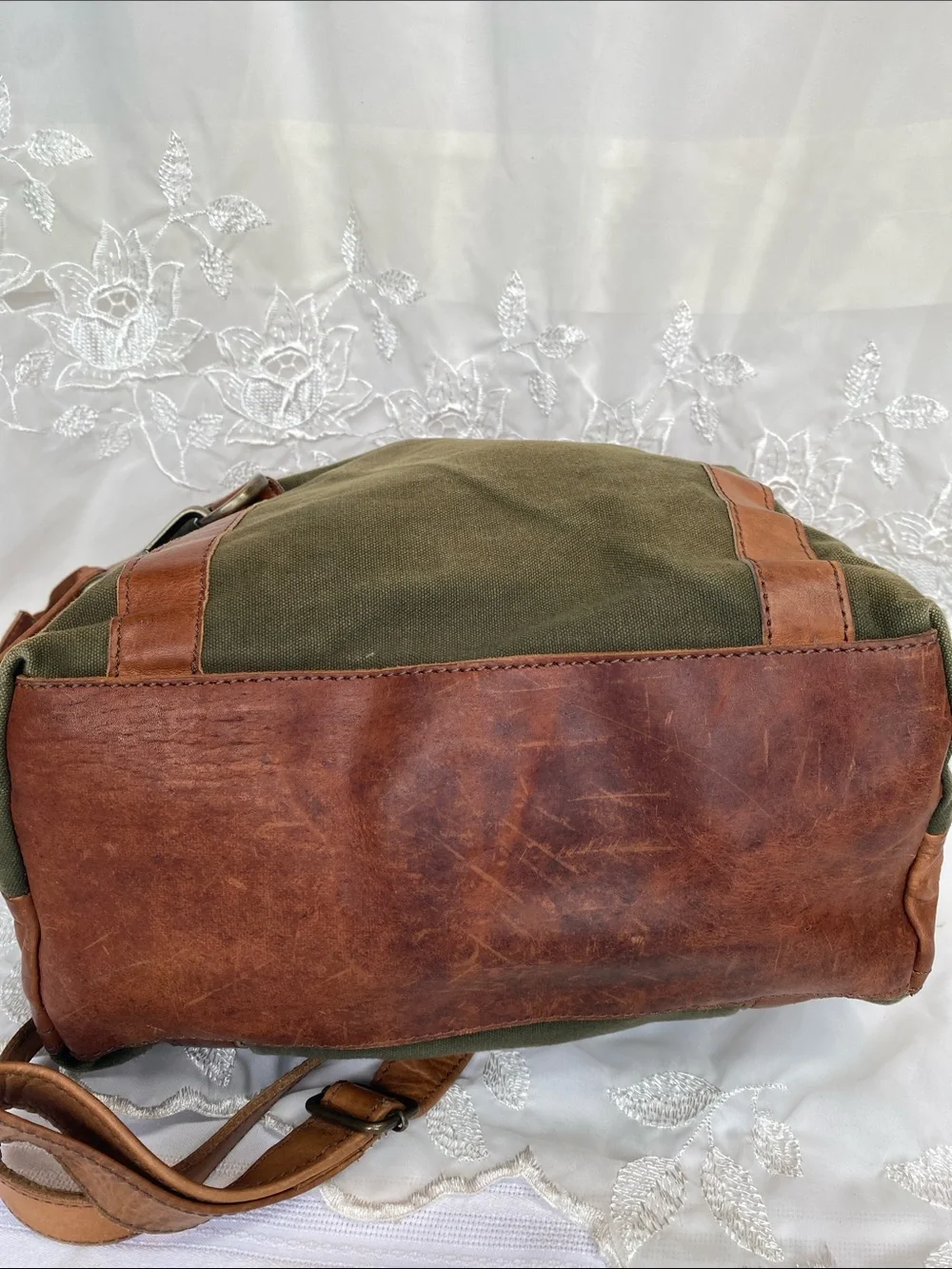 Olive Green Canvas & Brown Leather Messenger Bag